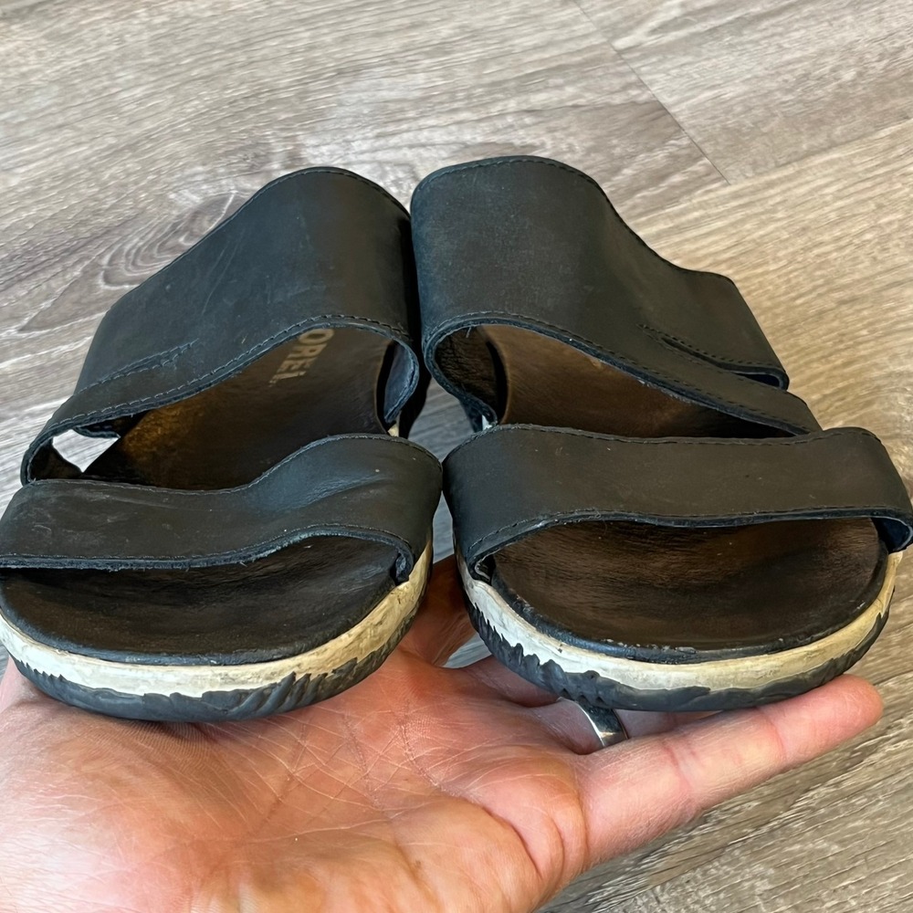 Sorel Out n About Plus Slide Sandals Black‎ Leather Womens 9 UK 7 EU 40 - Picture 4 of 8